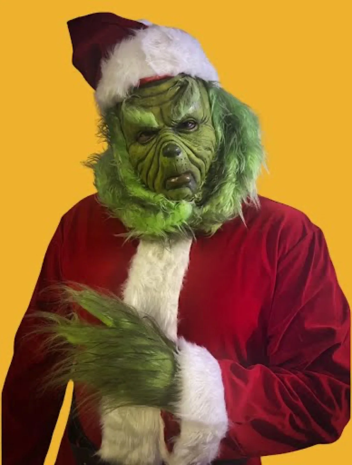 Holiday Grump party character in Houston